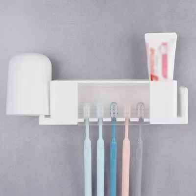Imagen del producto de Soporte para cepillos de dientes Solidchoice, con 5 compartimentos y tapa, para baño