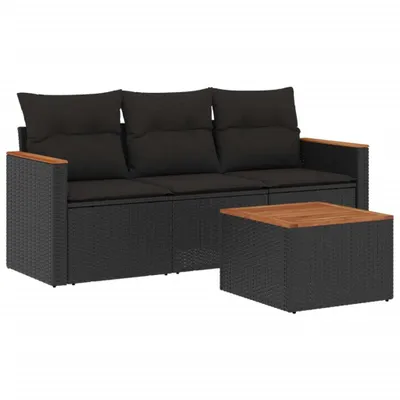 Produktbild von vidaXL 4-tlg. Garten-Sofagarnitur mit Kissen Schwarz Poly Rattan