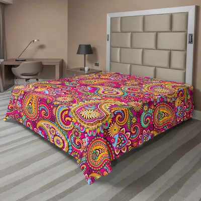 Produktbild von ABAKUHAUS Paisley Bettlaken, Paisley Muster Basierend Auf Traditionellen Asiatischen Östliche Kulturellen Design, weiches bequemes oberes Bettlaken für ein dekoratives Bett 1 Stück 266 cm x 260 cm, Mehrfarbig