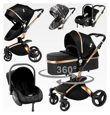 Produktbild von 3 in 1 Kombikinderwagen Reisesystem für geborene, faltbarer Standardkinderwagen (906 Schwarz)