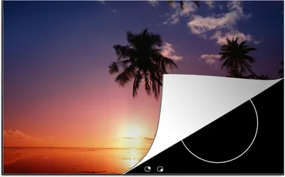 Produktbild von KitchenYeah© Herdabdeckplatte Silhouette von Palmen bei Sonnenuntergang , 80x52cm, Küche Deko, Glaskeramikkochfeld Herdabdeckung, Abdeckplatte fùr Kochfeld