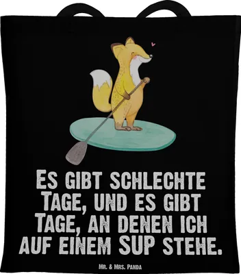 Produktbild von Mr. & Mrs. Panda Uni Tasche Fuchs Stand Up Paddling - Schwarz - Geschenk, Schultasche, Beutel, SUB, Baumwolltasche, Tote Bag, Paddle Boarding, Subben, Shopping