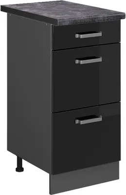 Produktbild von Küchenunterschrank Vicco R-Line Schwarz Hochglanz 40 cm mit Schubladen, AP Anthrazit, Model 45446