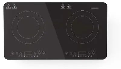 Produktbild von Melissa 16350030 – Freistehendes Induktionskochfeld mit 2 Kochzonen, Timer und Boost-Funktion – 3500 W – Schwarz