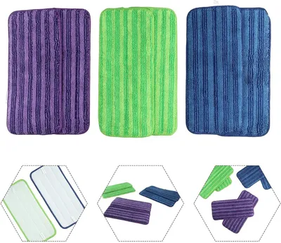 Immagine prodotto di Panni per mocio riutilizzabili - Imbottiture lavabili - Per la pulizia dei pavimenti - Potente azione pulente - Confezione da 3 pezzi - Colori: viola, verde, blu