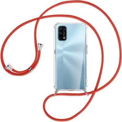Produktbild von Handykette Backcover-Schutzhülle mit Band (Metall silberfarben) für Realme 7 Pro - rot