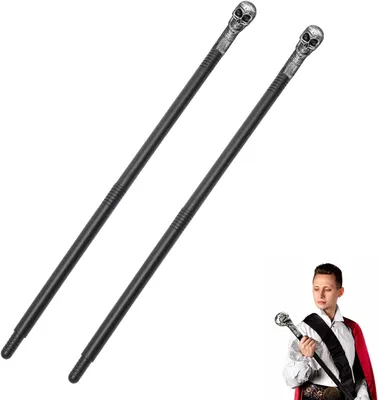 Productafbeelding van Afneembare schedel scepter - Set van 2 - Schroefdraad Kostuumstaf - Zwart-Zilveren verouderde decoratieve wandelstok