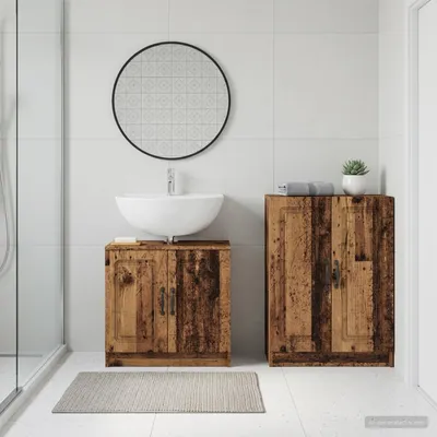 Image de Ensemble de deux meubles de salle de bain exclusifs, modèle UTRECHT, en bois vieilli