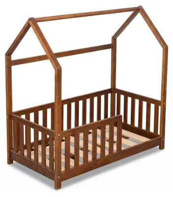 Image de Lit pour enfant Buxibo – Lit cabane en bois avec barrières de sécurité – Lit pour bébé – 70x140 cm – Noyer