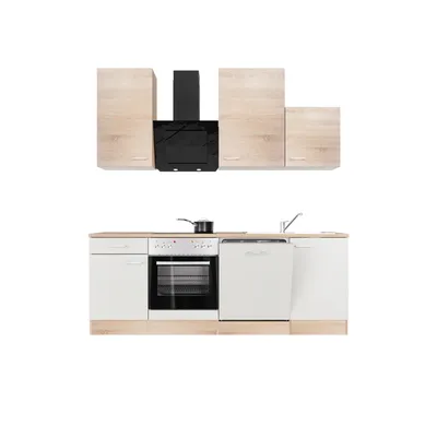 Produktbild von Küchenzeile mit E-Geräten & Geschirrspüler - 220 cm breit - Weiß Sonoma Eiche – Salerno