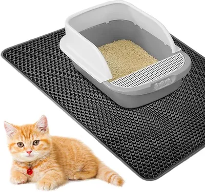 Produktbild von PolkaHome® Katzenstreu Matte 90x60 cm, Doppellagig, Wasserdicht, Rutschfest, Wabenmuster, EVA, Schwarz