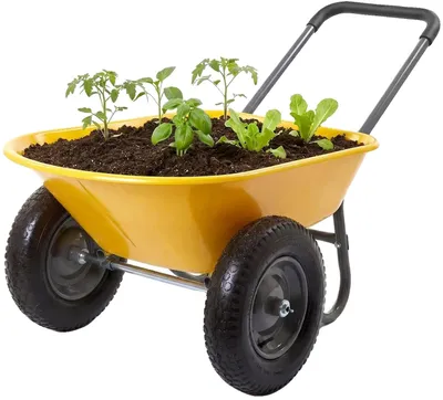 Produktbild von Gartenwagen, 272 kg Tragfähigkeit, Schnellentleerungsmechanismus, Gelb 2 Räder