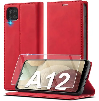 Produktbild von Handyhülle Kunstleder Klapphülle für Samsung Galaxy A12/M12 Rot mit Ständer & Kartenfächern