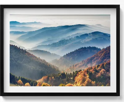 Produktbild von Berglandschaft– Wandbild mit Rahmen – Gerahmtes Bild  – Wanddekoration – 80x60 cm –  Schwarz Rahmen