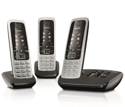 Produktbild von Gigaset C430A Trio, Analoges/DECT-Telefon, Kabelloses Mobilteil, 200 Eintragungen, Anrufer-Identifikation, Schwarz, Silber