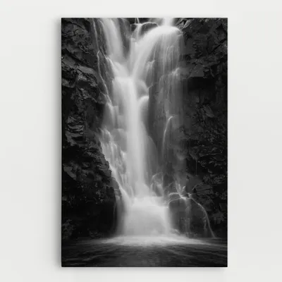 Produktbild von ARTHUB® Leinwandbild 80x120 cm, Black Rock Waterfall View | Wohnzimmerdekoration, Hängende Bilder, Wanddekoration, Heimdekoration, Landschaften, Wasserfälle