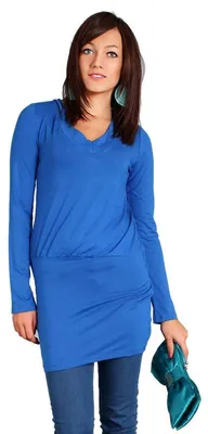 Produktbild von Damen Langarm Longshirt Bluse mit Rückenausschnitt; Blau/S/M