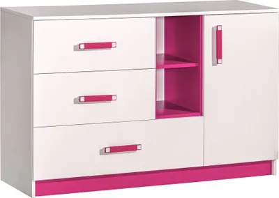 Produktbild von Furniture24 Kommode Sideboard TRAFIKO 07 mit 3 Schubladen und 1 Tür Weiß/Rosa