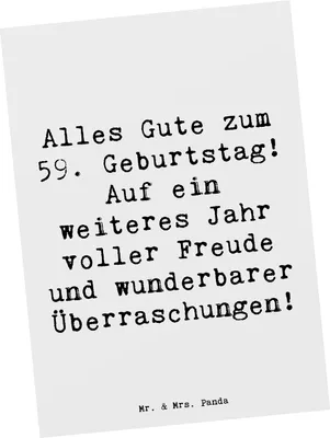 Produktbild von Mr. & Mrs. Panda Postkarte Spruch 59. Geburtstag - Weiß - Geschenk, Herzlichen Glückwunsch, Fotokarte, Ansichtskarte, Freude, Motivkarte, Alter, unvergesslicher Tag