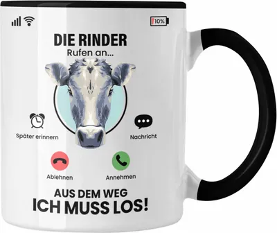Produktbild von Trendation - Die Rinder Rufen An Tasse Geschenk für Rinder Züchter Besitzer Geschenkidee Lustig Spruch Bauer Bauernhof Landwirt (Schwarz)