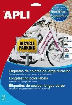 Produktbild von Etikett, gelb, 210 x 297 mm, wasserfest, Polyester, 20 Stück/Packung. , APLI 12877