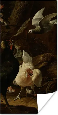 Produktbild von MuchoWow® Poster Vögel in einem Park - Gemälde von Melchior d'Hondecoeter 20x40 cm - Plakat - Foto