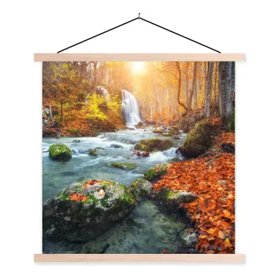 Produktbild von MuchoWow® Textilposter Natur - Sonne - Herbst 120x120 cm mit holzfarbenen Rahmen - Textil-Poster