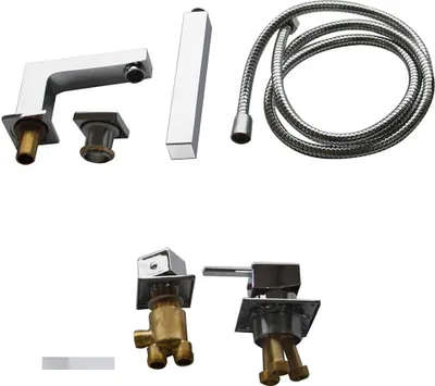 Produktbild von Mucola Wannenrandarmatur 4 Loch Set Hand Brause Wannenrand Badarmatur SilberWaschtischarmatur Mischbatterie Badewanne