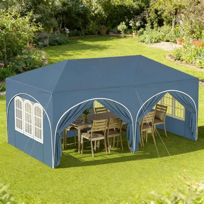 Image de Tente de réception 3x6 mètres, avec 6 parois, imperméable, de couleur bleue