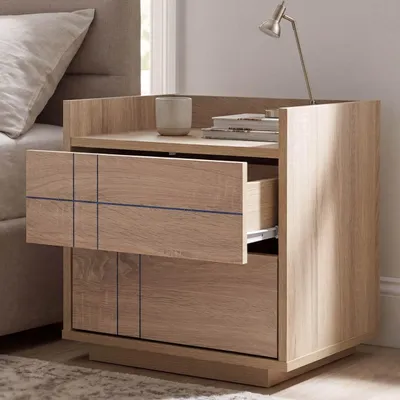 Obrázok produktu pre Nočný stolík HWC-P44, nočná skrinka, nočná komoda, 2 zásuvky, MDF, 43 x 48 x 41 cm ~ vzhľad dubu Sonoma