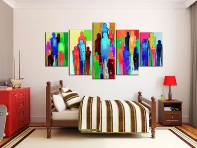 Produktbild von Akustikbild Abstrakt 200x100 cm Bilder Akustikschaum Hochleistungsschallabsorber Schallschutz Leinwand 5 tlg Wandbild Raumakustik Schalldämmung 0101-53
