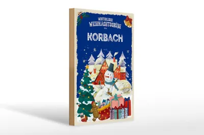Produktbild von Holzschild Weihnachtsgrüße aus KORBACH Geschenk 20x30cm