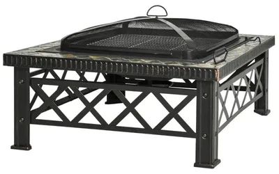 Image de Brazier carré pour barbecue – Feuerschale et grill | Couleur : Noir | Dimensions : 76x76x47 cm