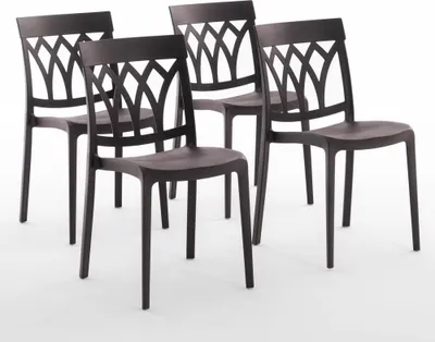 Image de lot de 4 chaises empilables en polypropylène avec fibre de verre pour l'extérieur et le jardin, bar et restaurant, cuisine design moderne - EMMA - Moka