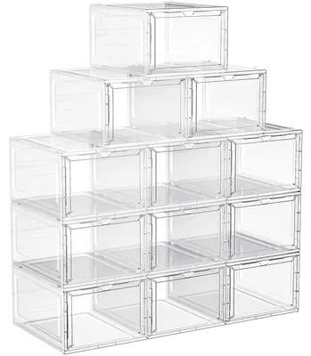 Obrázek produktu pro Sada 12 kusů průhledných, stohovatelných krabic na boty – rozměry 27 x 34,5 x 19 cm – velikost 45