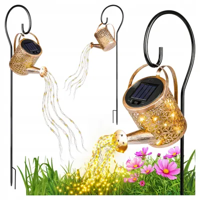 Produktbild von MasterLED Solar Gießkanne für Außen Gartenstecker mit Lichterkette 36 LEDs Warmweiß IP44 Dämmerungssensor Deko Gold 80 cm Höhe
