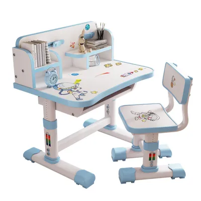Produktbild von Kinder funktionelle Schreibtisch und Stuhl Set, höhenverstellbar Kinder Schule Studie Tabelle Stuhl Set mit Cartoon-Muster-Blau