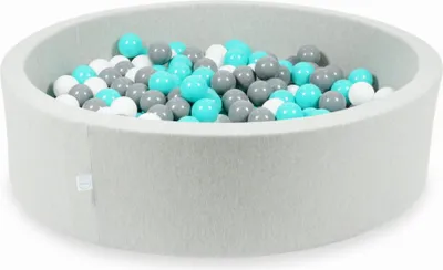 Image de Bac de séchage gris clair 110x30 avec 400 balles : turquoise, blanc, gris
