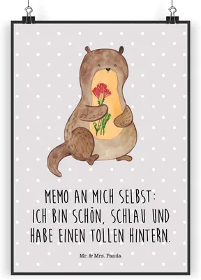 Produktbild von Mr. & Mrs. Panda Bild Otter Blumenstrauß DIN A5 - Grau Pastell - Geschenk, drucke, Süß, Seeotter, wanddeko, Wandbild, Positiv, Plakat, Achtsamkeit, Kunstdruck