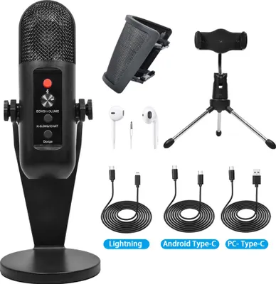 Produktbild von USB-Mikrofon für PC, Mac, Spielaufzeichnung, Streaming, Podcast, Computer-Kondensatormikrofon mit Telefon-Adapter, Kopfhörerausgang