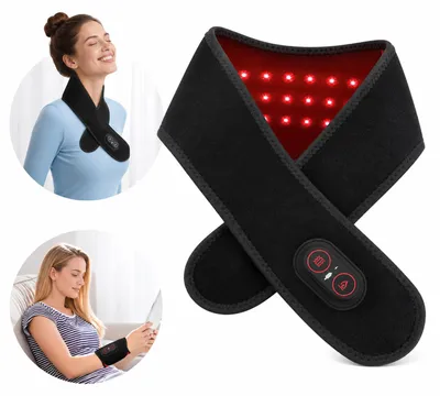 Produktbild von Nackenmassagegerät mit Wärmefunktion, kabelloses Nacken Heizkissen mit Rotlicht 660nm/850nm, Vibrationsmassage und 3 Wärmestufen für Schulter und Nacken