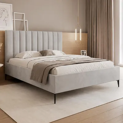 Produktbild von GOLDSTOFF AUREO Polsterbett 140×200 cm mit Bettkasten | Bett mit Stauraum und gepolstertem Kopfteil | Doppelbett mit Federmechanismus (Hell Grau)