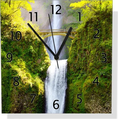 Produktbild von Wallario Design Wanduhr Brücke über dem Wasserfall aus Echtglas, Größe 30 x 30 cm