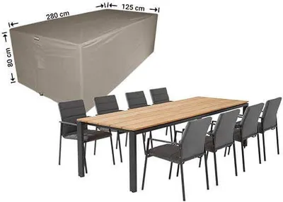 Produktbild von Raffles Covers Wetterschutz für Gartenmöbel-Set 280 x 125 H: 80 cm | Atmungsaktiv | Wasserdicht | UV-beständig | Doppelnähte | Elastischer Kordelzug