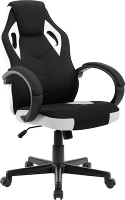 Produktbild von WOLTU Gaming Stuhl, Bürostuhl, 150 kg belastbar, mit Kopfkissen, Mesh-Gewebe : Weiß + Schwarz Farbe: Weiß + Schwarz