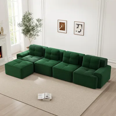 Produktbild von Modulares Ecksofa L-Form mit Chaiselongue, 4-Sitzer Corduroy-Wohnzimmersofa, Tiefsitz-Polstersofa, montagefrei & rutschfest