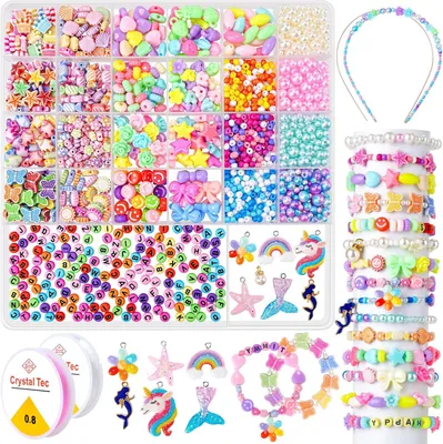Obrázok produktu pre Korálky na náramky, farebné korálky, pre deti 5-10 rokov, DIY súprava na náramky