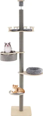 Produktbild von GOPLUS Kratzbaum deckenhoch, 236-271 cm Katzenbaum mit 5 Etagen, Katzenspielturm mit Kissen, Hängematte, Kratzpfosten & Kippschutzvorrichtung