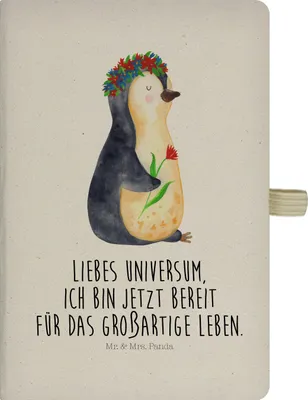 Produktbild von Mr. & Mrs. Panda notizbuch Pinguin Blumen - Transparent - Geschenk, Skizzenbuch, Universum, Liebeskummer, A4 Kariert, Tagebuch, Journal, Wünsche, Kladde, Positiv