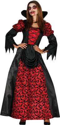Produktbild von Vampir Halloween Gräfin Kostüm Edler Auftritt Dunkler Adel Dracula Graf Grusel Nacht, Größe: 44 - 46 (XL) Farbe: Rot